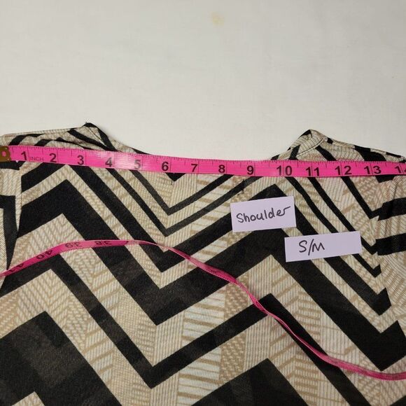 Butterfly Sleeve Top in Black & Beige Geometric Print -  Size S, XL - Picture 10 of 10